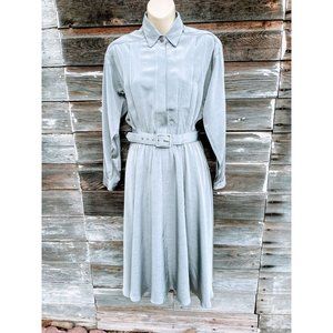 Vintage 1980s Shiny Silver Belted Dress